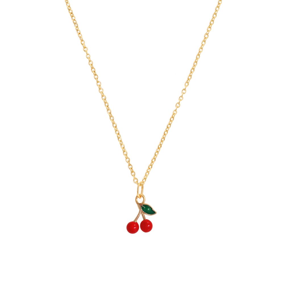 Cherry Pop - Red & Green Fruit Charm Necklace