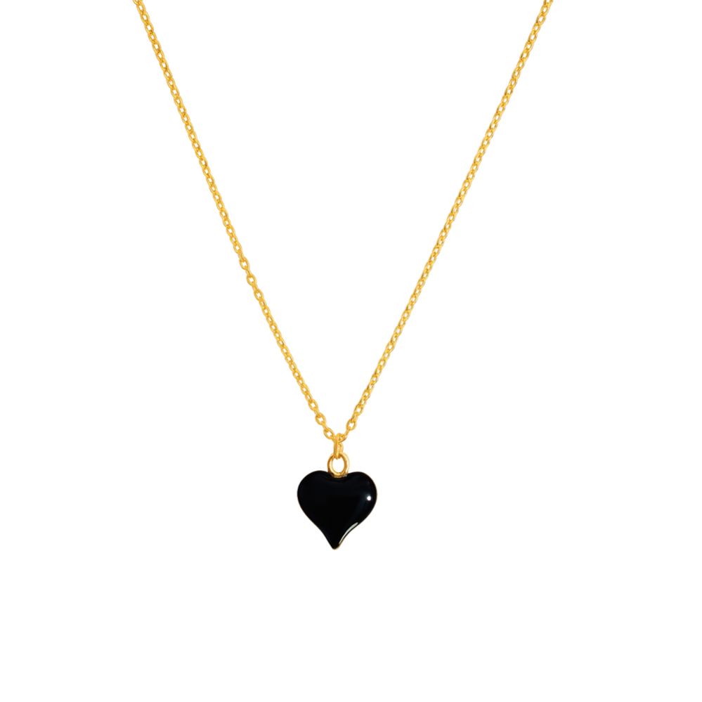 Midnight Heart Gold Necklace - Black Onyx Love