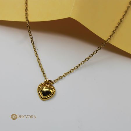 Embossed Gold Heart 18k toned Pendant Necklace in Stainless Steel